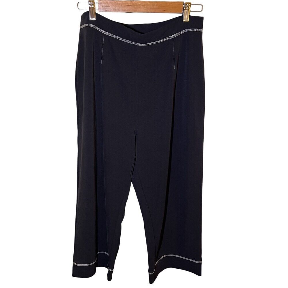 Modern Soul SZ L Ponte Knit Wide Leg Cropped Pants Stretch Travel Comfort Career